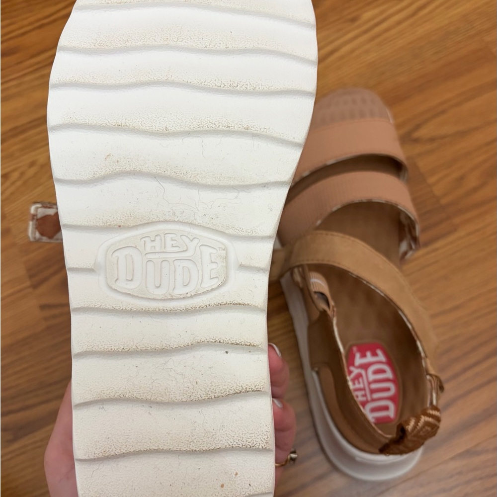 Hey Dude Women's Taupe & White Platform Sandals - Picture 6 of 9